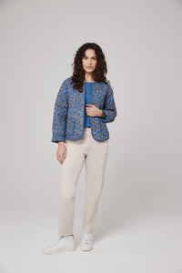 Aisha Quilted Reversible Jacket in Eesha Print Blue Mix