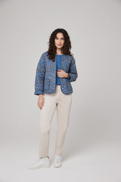 Aisha Quilted Reversible Jacket in Eesha Print Blue Mix