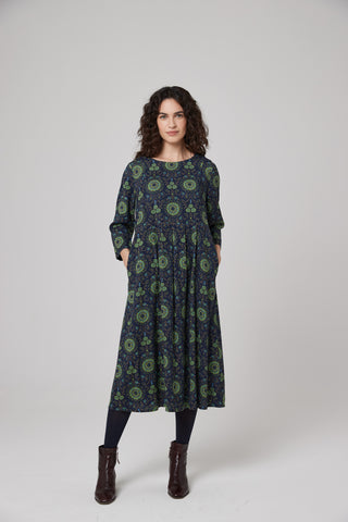 Andrea Dress in Khota Print Navy Mix