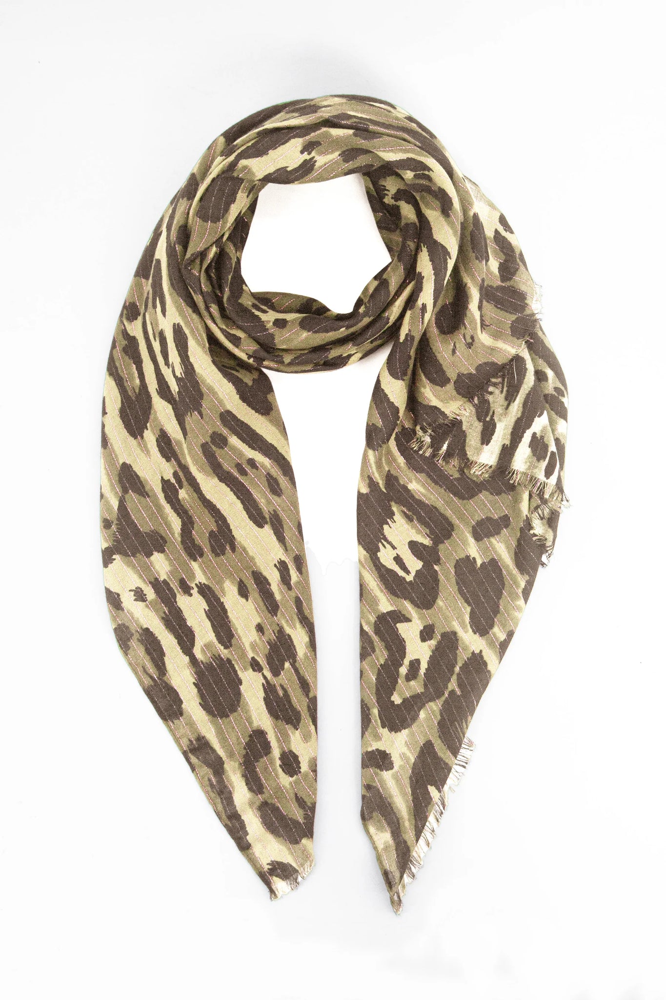 Janey Lightweight Scarf Neutral Leopard and Metallic Strip