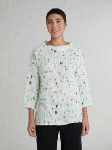 Stand Up Collar Top - Floral Graffiti  in Mint