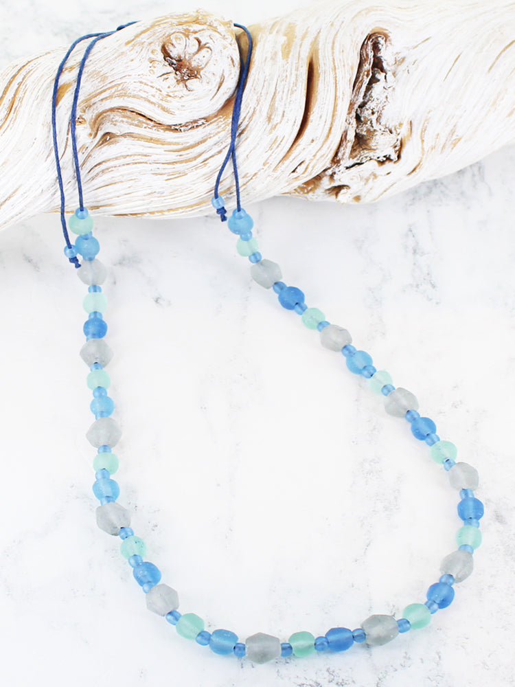 Single Strand Recycled Glass Necklace Blue