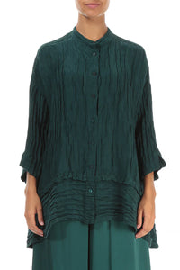 Button Through Crinkle Tunic in Emerald