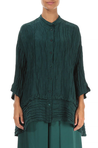 Button Through Crinkle Tunic in Emerald