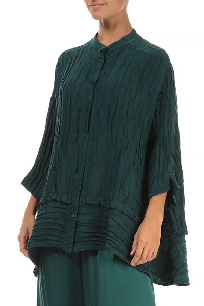 Button Through Crinkle Tunic in Emerald