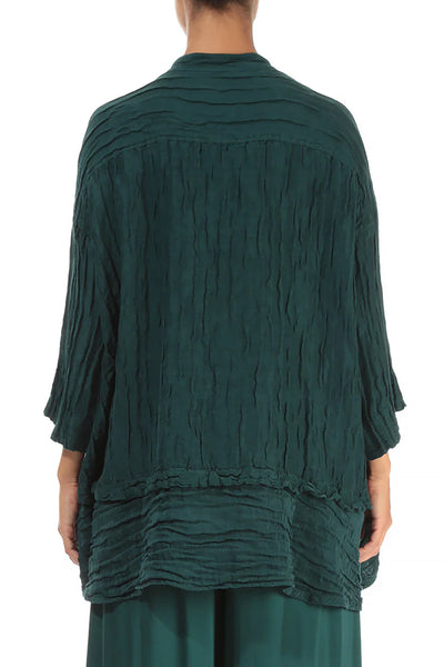 Button Through Crinkle Tunic in Emerald