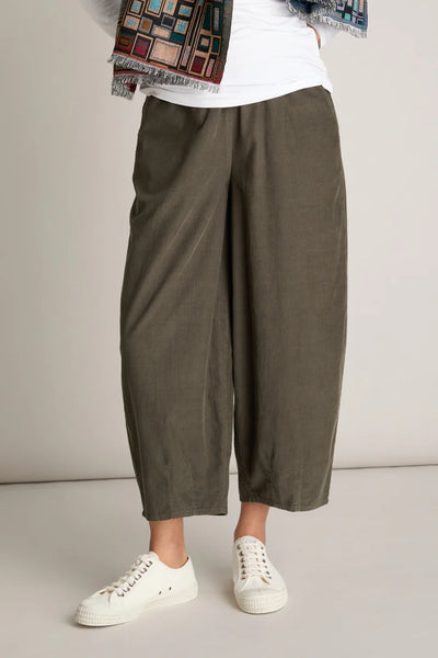 Cotton Pinwale Cord Bubble Trousers in Dark Khaki