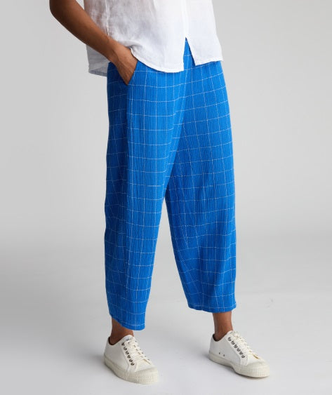 Stitched Grid Check Bubble Trousers in Perriwinkle