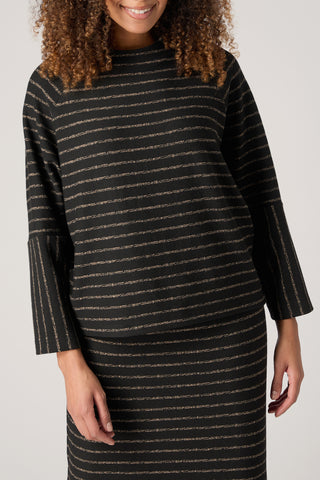 Broken Stripe Jersey Relaxed Top in Black/Taupe