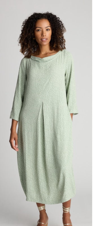 Abstract Textured Jacquard Dress in Light Sage