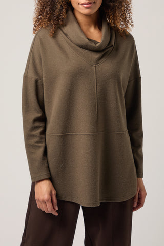 Marl Jersey Sweatshirt Neck Top in Taupe