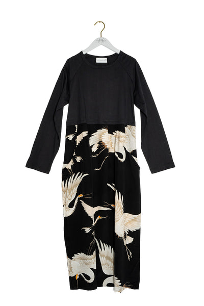 Slouch Dress in Stork Print