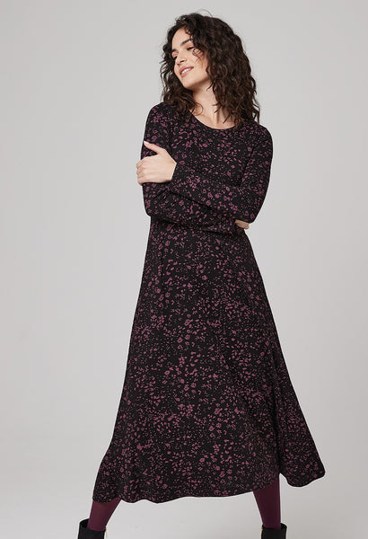 Talia Dress in Anika Print Black/Plum