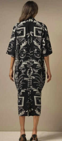 Rachel Dress in Black Vintage Damask Print