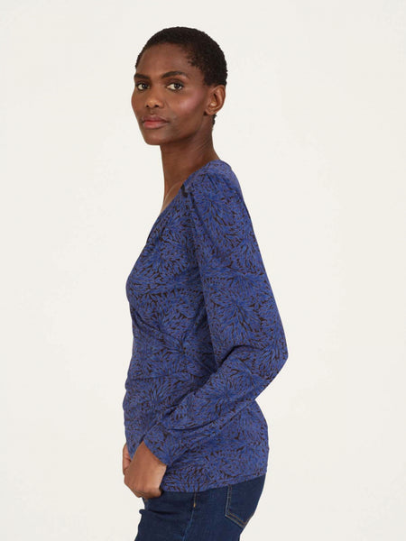 Adoette Printed Wrap Top in Dark Sapphire Blue