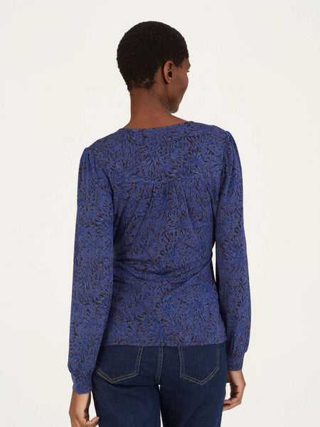 Adoette Printed Wrap Top in Dark Sapphire Blue