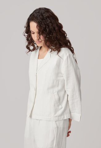 Sophia Solid Linen Jacket in White and Navy