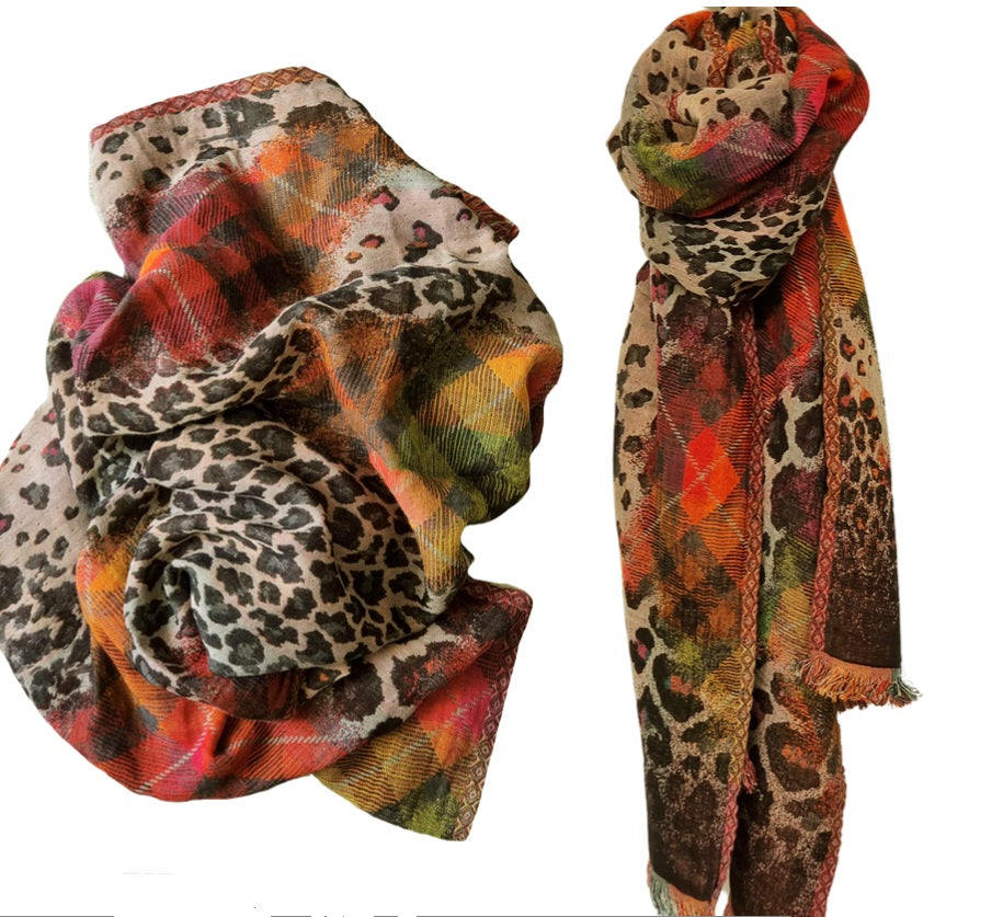 Tartan Leopard Scarf